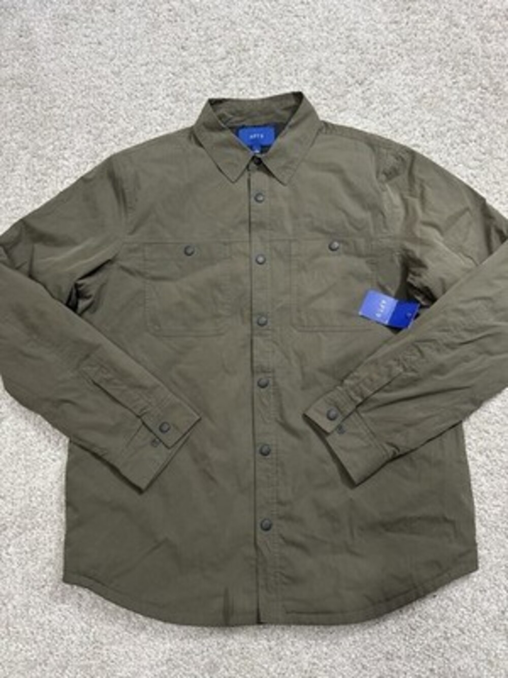 APT. 9 Mens L  Army Circut Shirt Jacket Green  Button Front Pockets Oversized